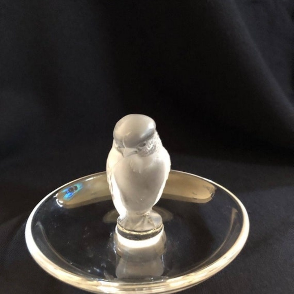 Rare, Vintage signed Lalique Crystal Owl ring dish